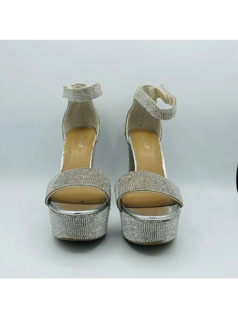 Bamboo Womens Shoes Size 7.5 silver Rhinestone Shiny Sparkly High Heels Platform